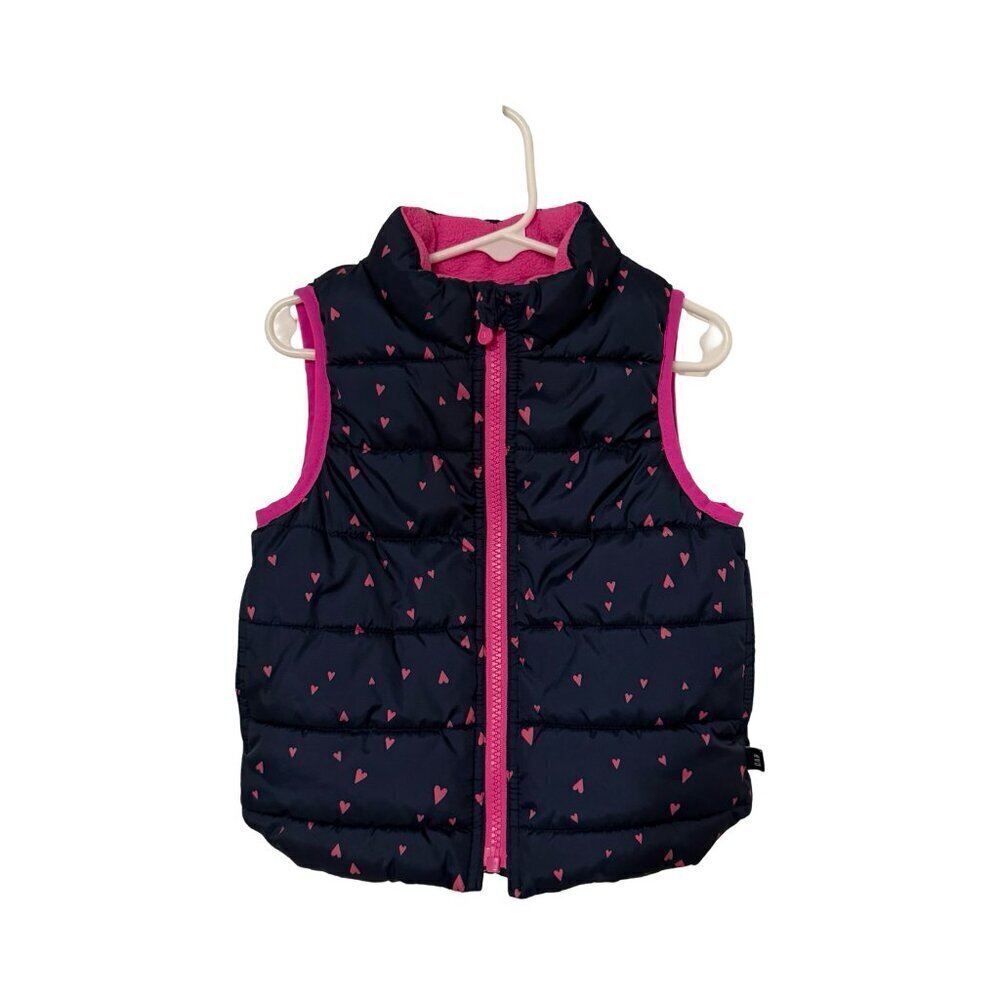 BabyGap Puffer Vest Navy Pink Heart ColdControl Girls 2T